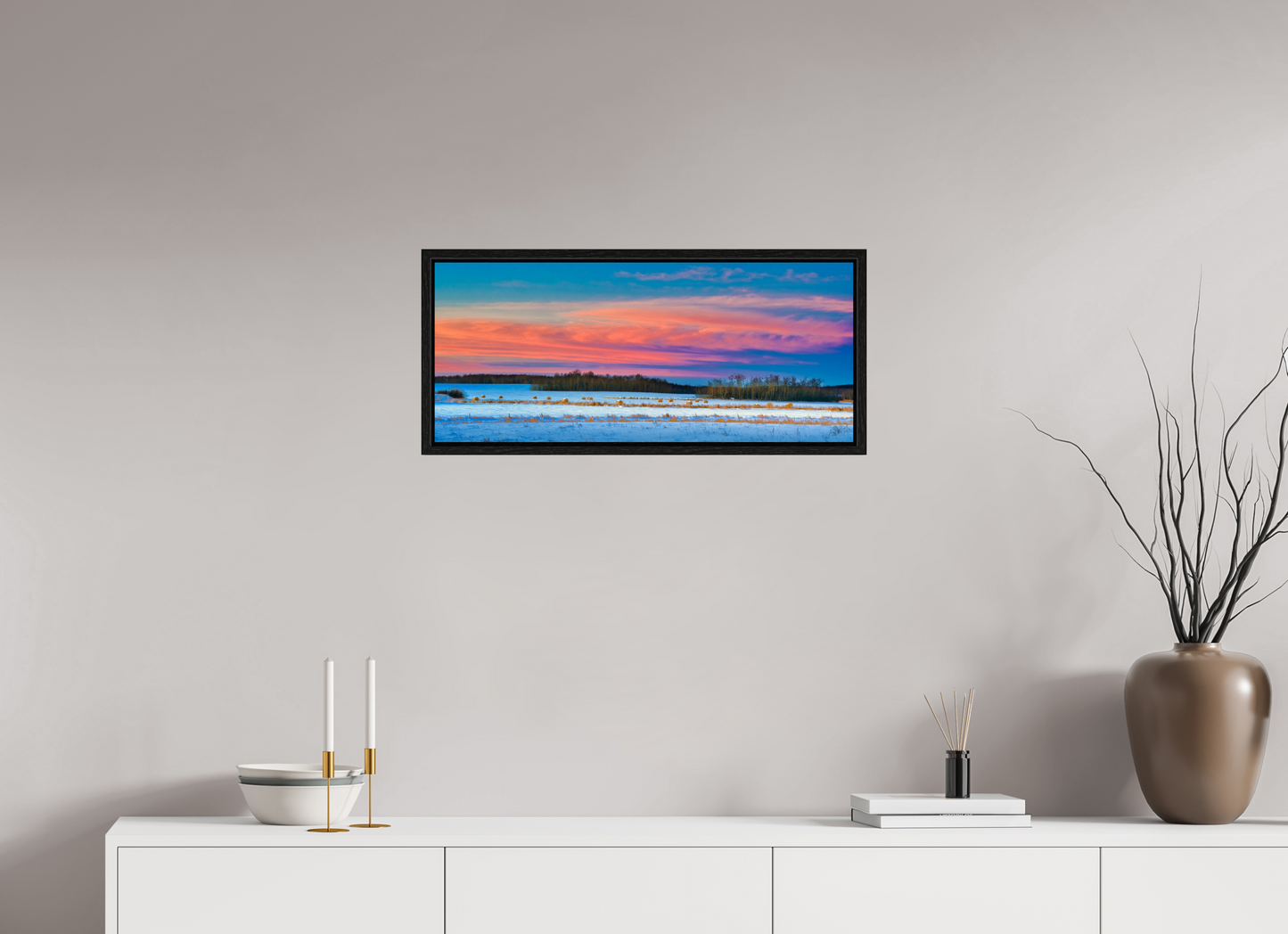 28 x 12″, Floater Frame Hay Bales on Winter Morn