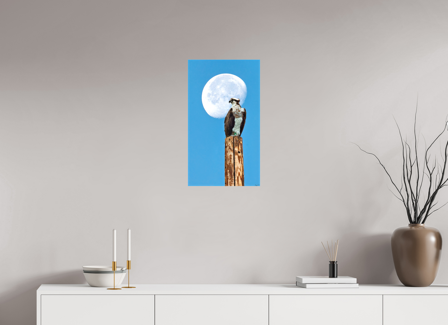 13.5 x 24″, Fine Textile Canvas Moon Osprey