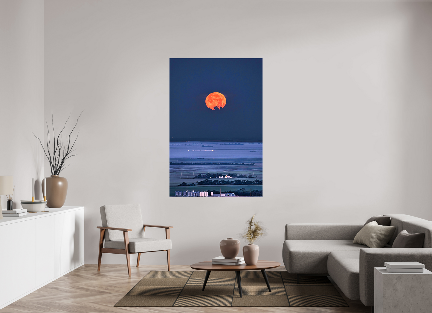 44 x 66″, Stretched Canvas Blood Moon over Prairie