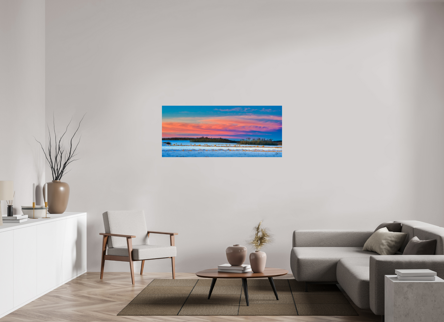 56 x 24″, Photo Print Under Acrylic Glass Hay Bales on Winter Morn Metal Acrylic Glass