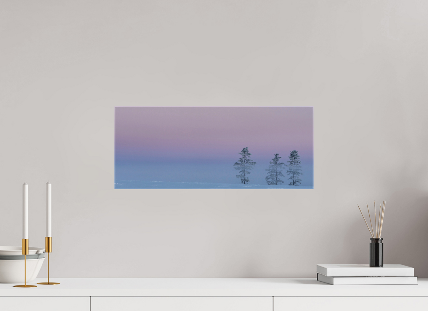 19.7 x 8″, Stretched Canvas Three Pines of Winter
