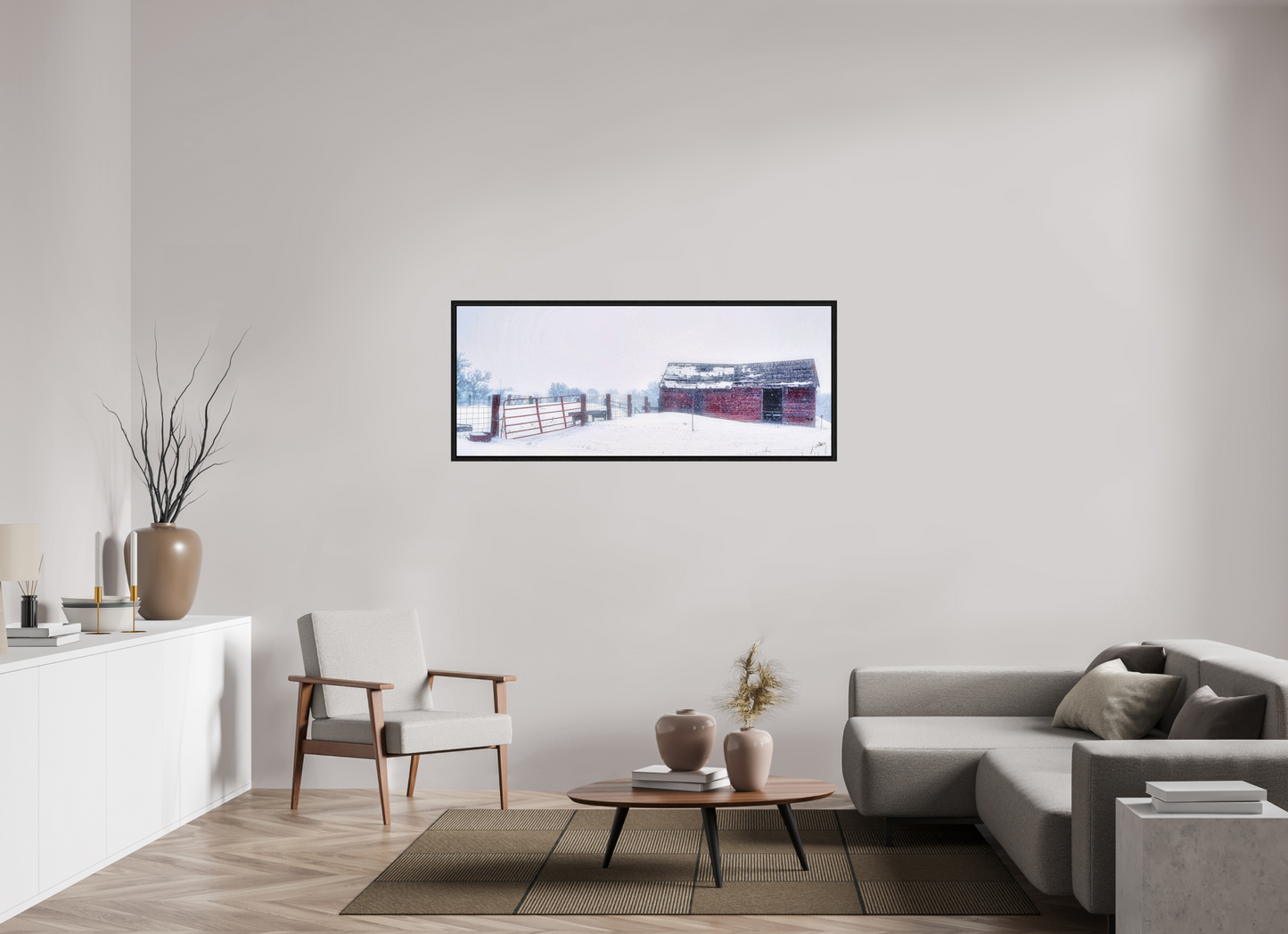 60 x 24″, Floater Frame Red on White