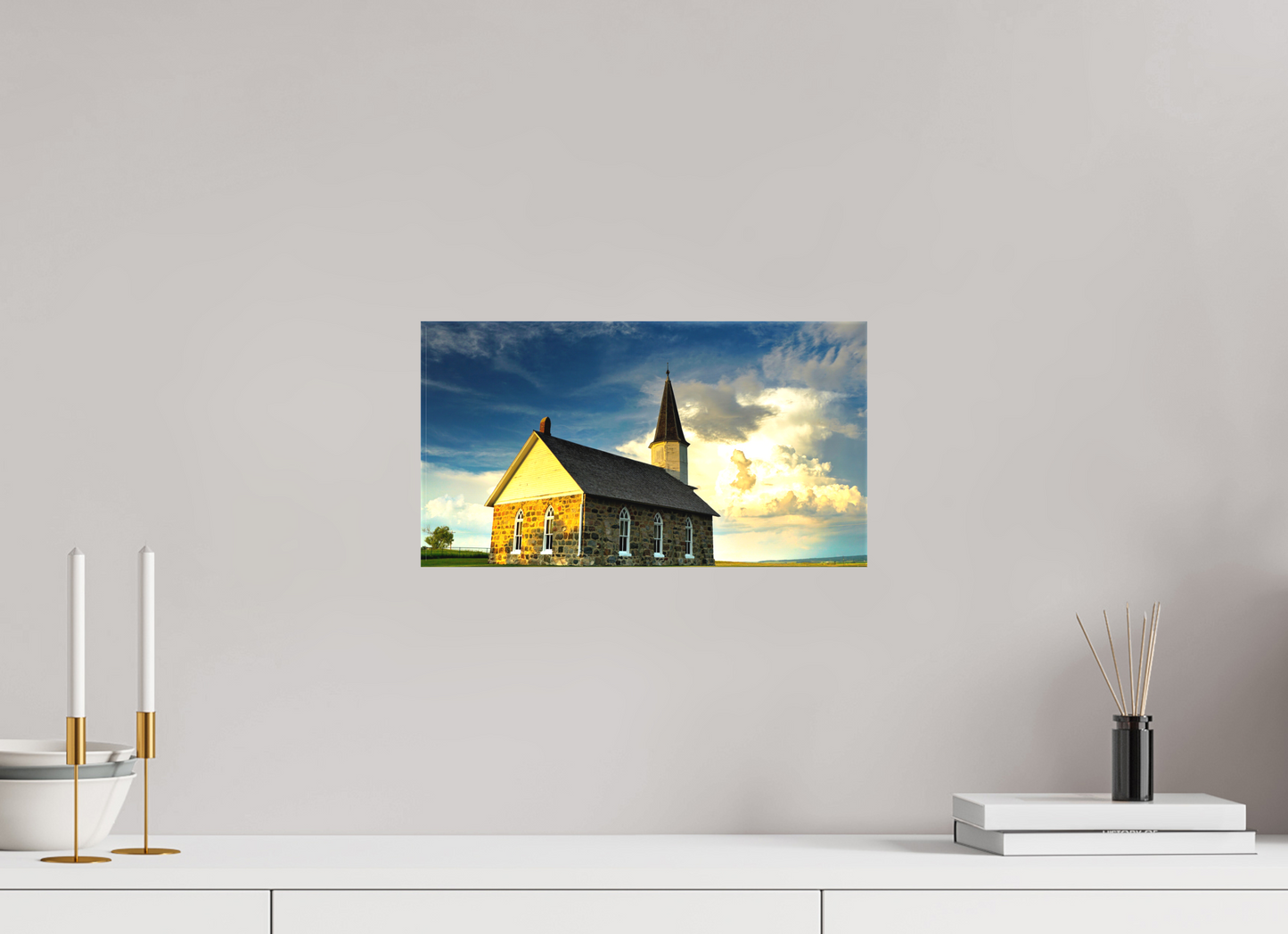 14.9 x 8″, Fine Textile Canvas Old Stone Church