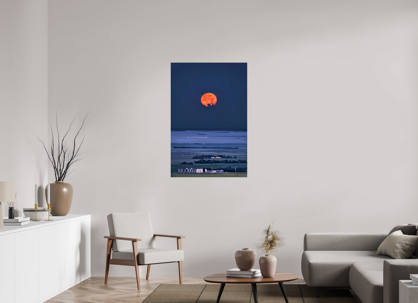 30 x 45″, Photo Print Under Acrylic Glass Blood Moon over Prairie - Metal Acrylic Glass