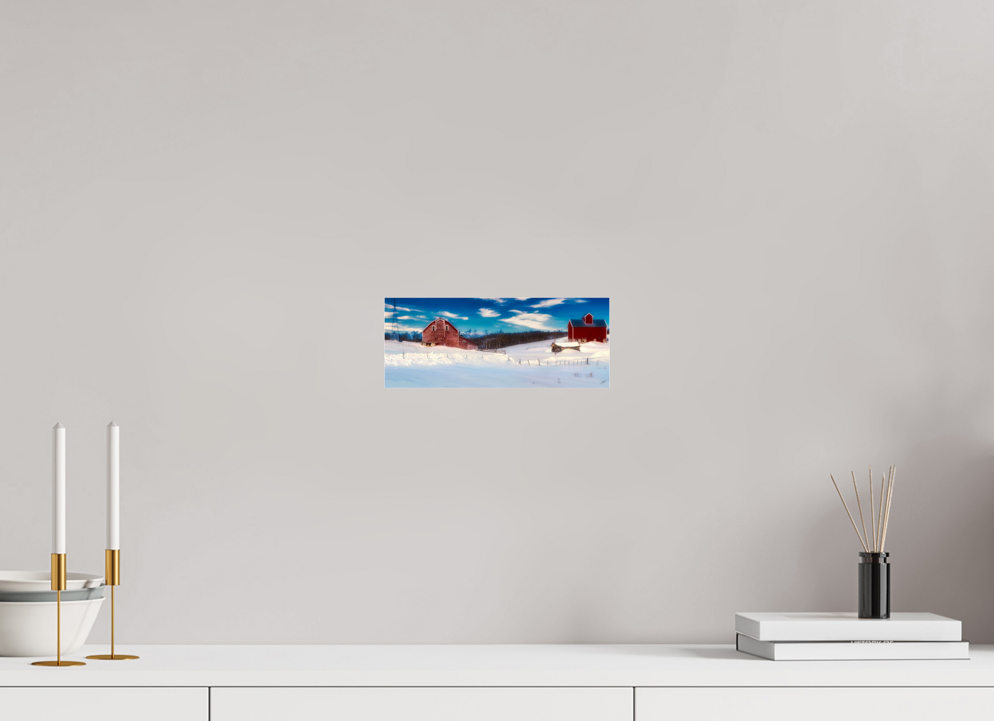10 x 4″, Photo Print Under Acrylic Glass Red Barn in Winter Metal Acrylic Glass