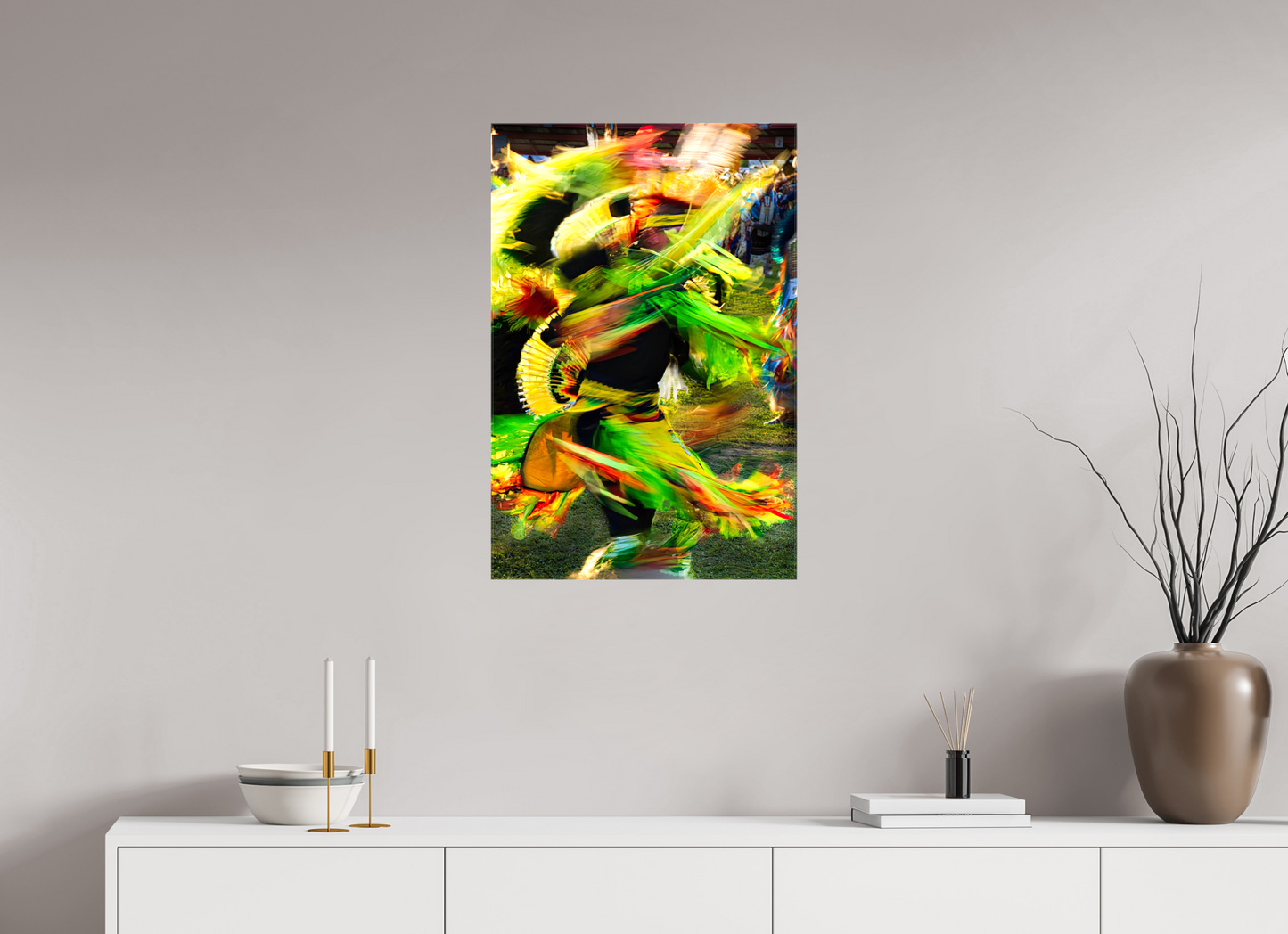 20 x 30″, Stretched Canvas Powwow dance in motion 1