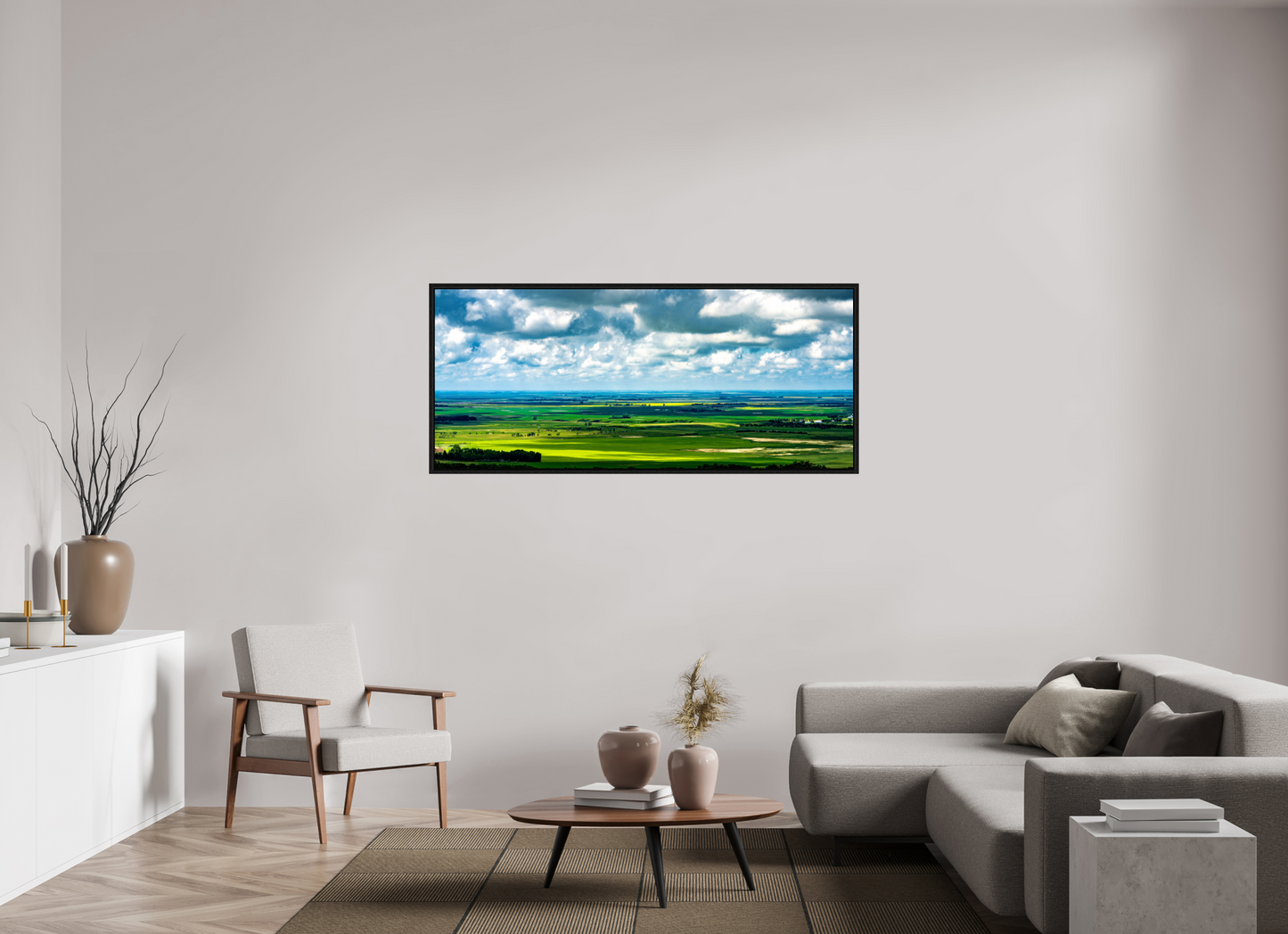65.3 x 28″, Floater Frame Prairie Eden