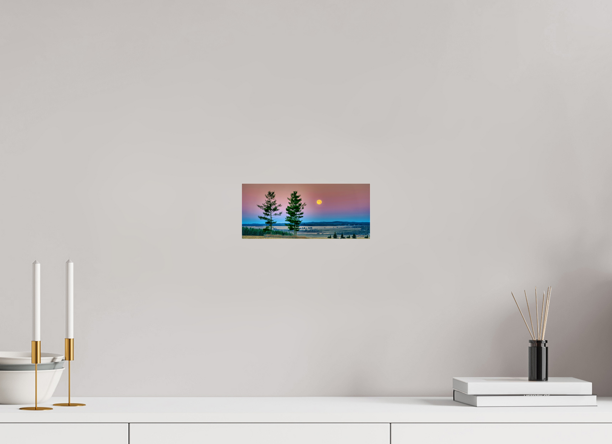 9.3 x 4″, Photo Print Under Acrylic Glass Morning Prairie Moon Metal Acrylic Glass