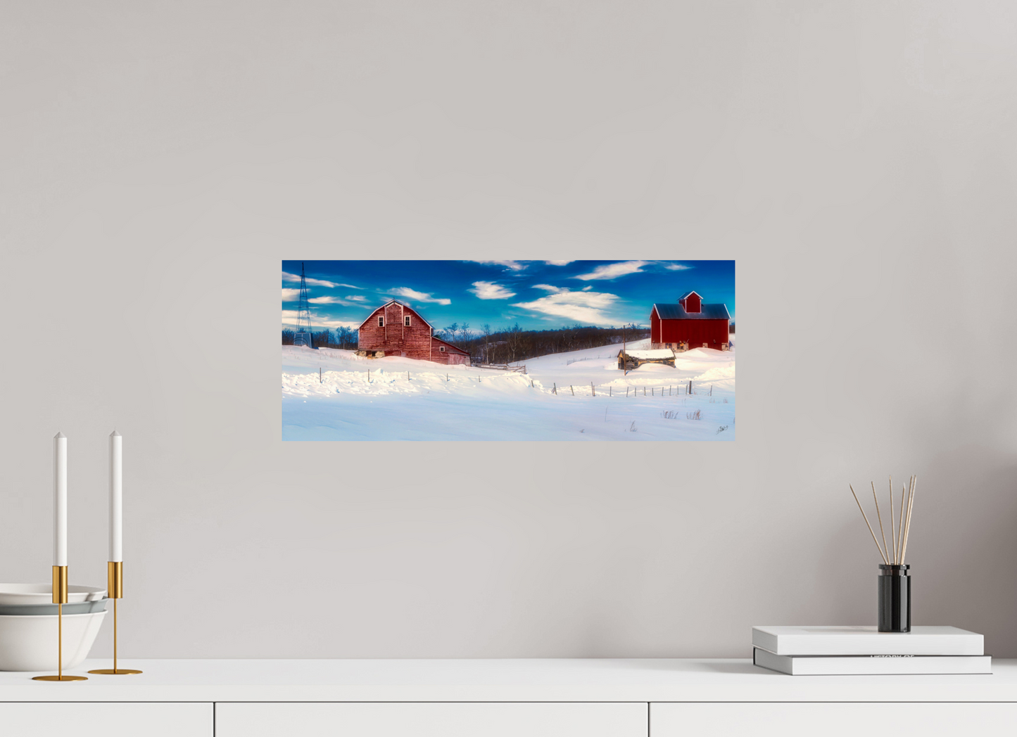 20 x 8″, Photo Print On Fuji Crystal DP II Red Barn in Winter