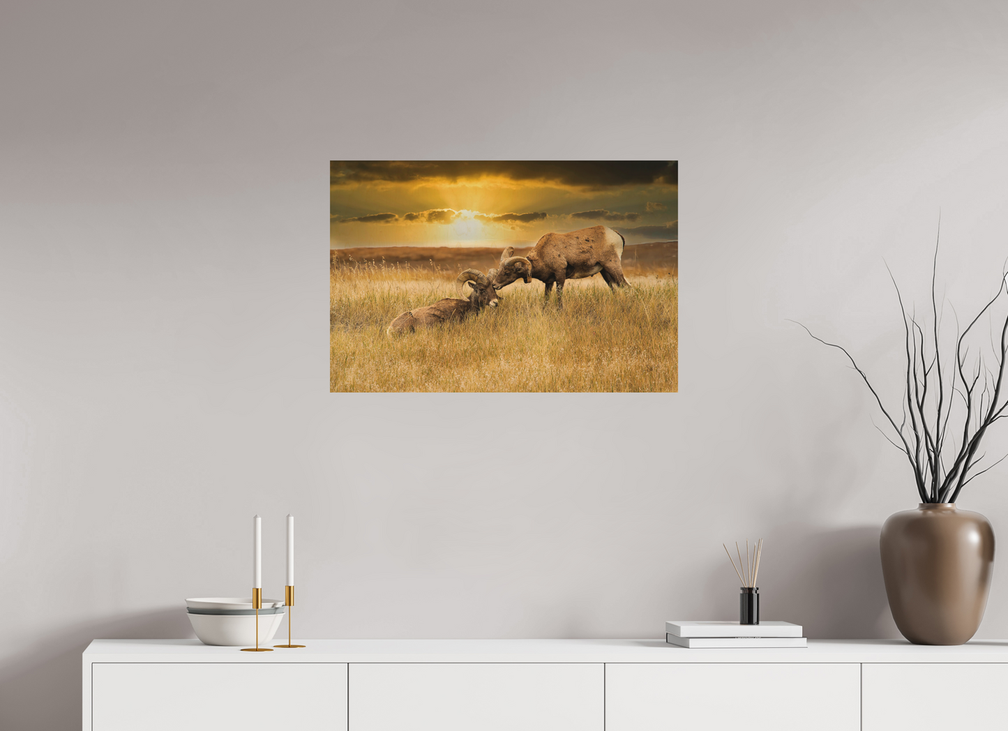 30 x 20″, Wood Print Badlands Sheep Kiss