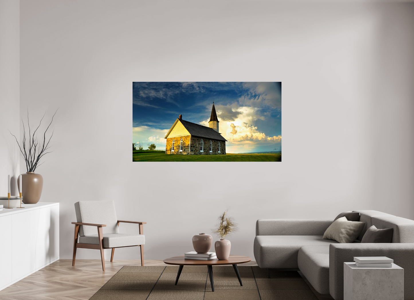 72.6 x 39″, Photo Print Under Acrylic Glass Old Stone Church Metal Acrylic Glass