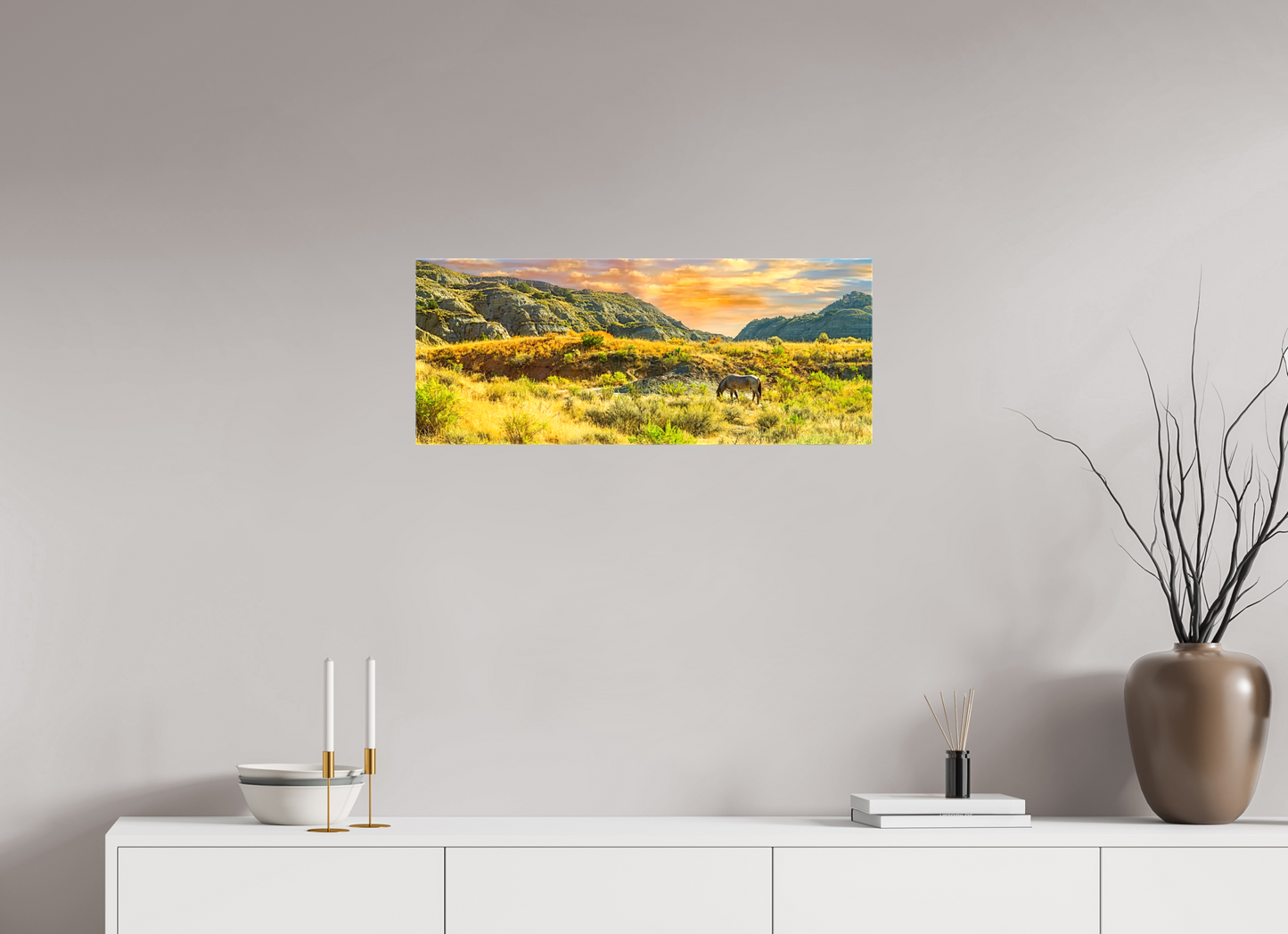 30 x 12″, Stretched Canvas Badlands Horse On acrylic Glass