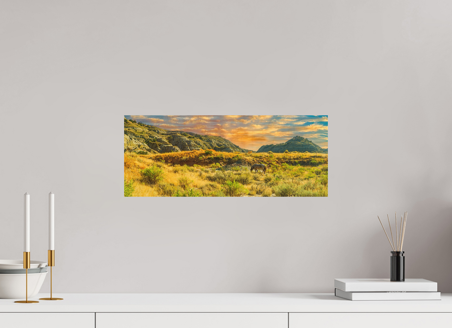 20 x 8″, Wood Print Badlands Horse On acrylic Glass