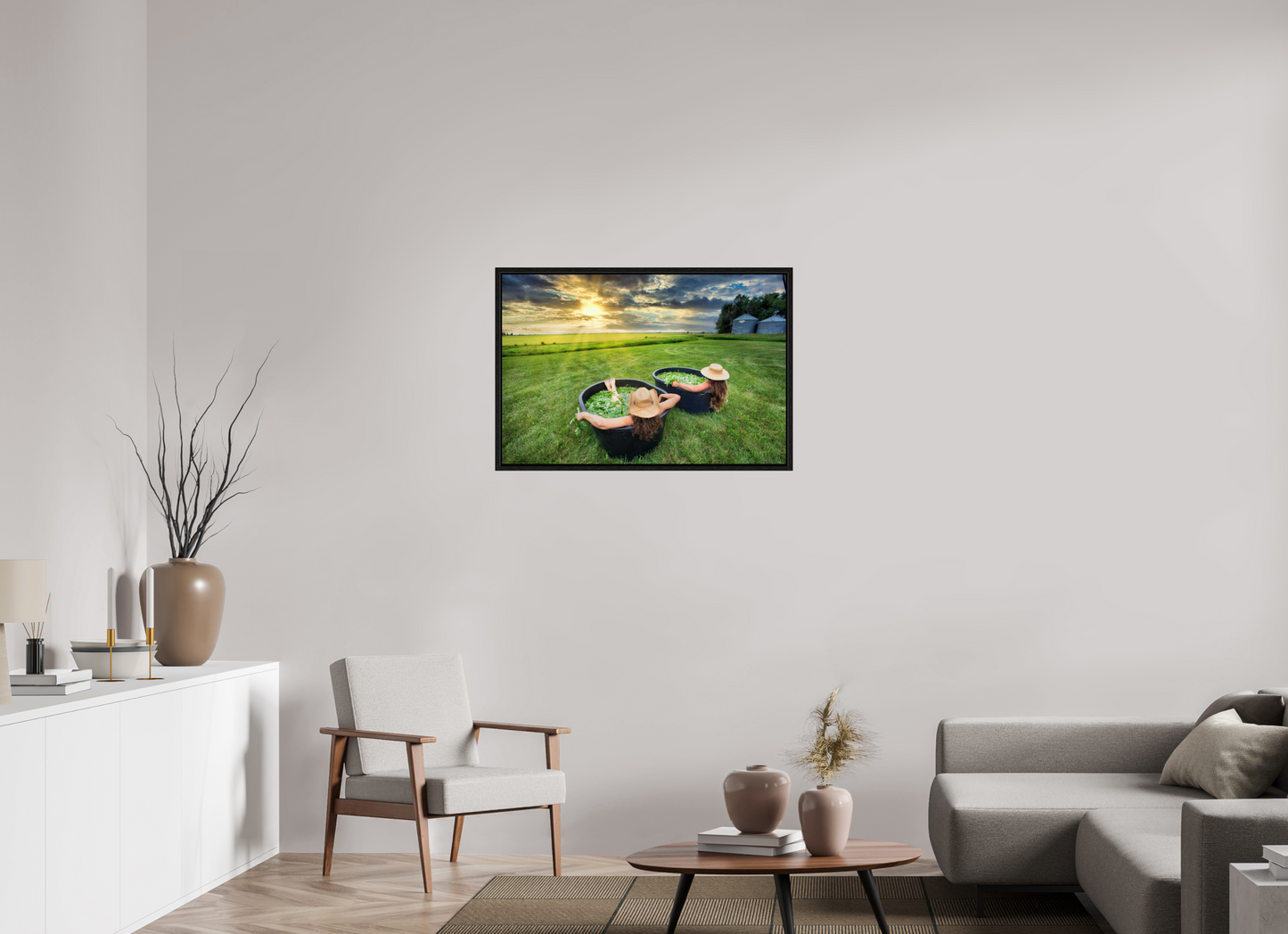 36 x 24″, Floater Frame Basil Bath 2