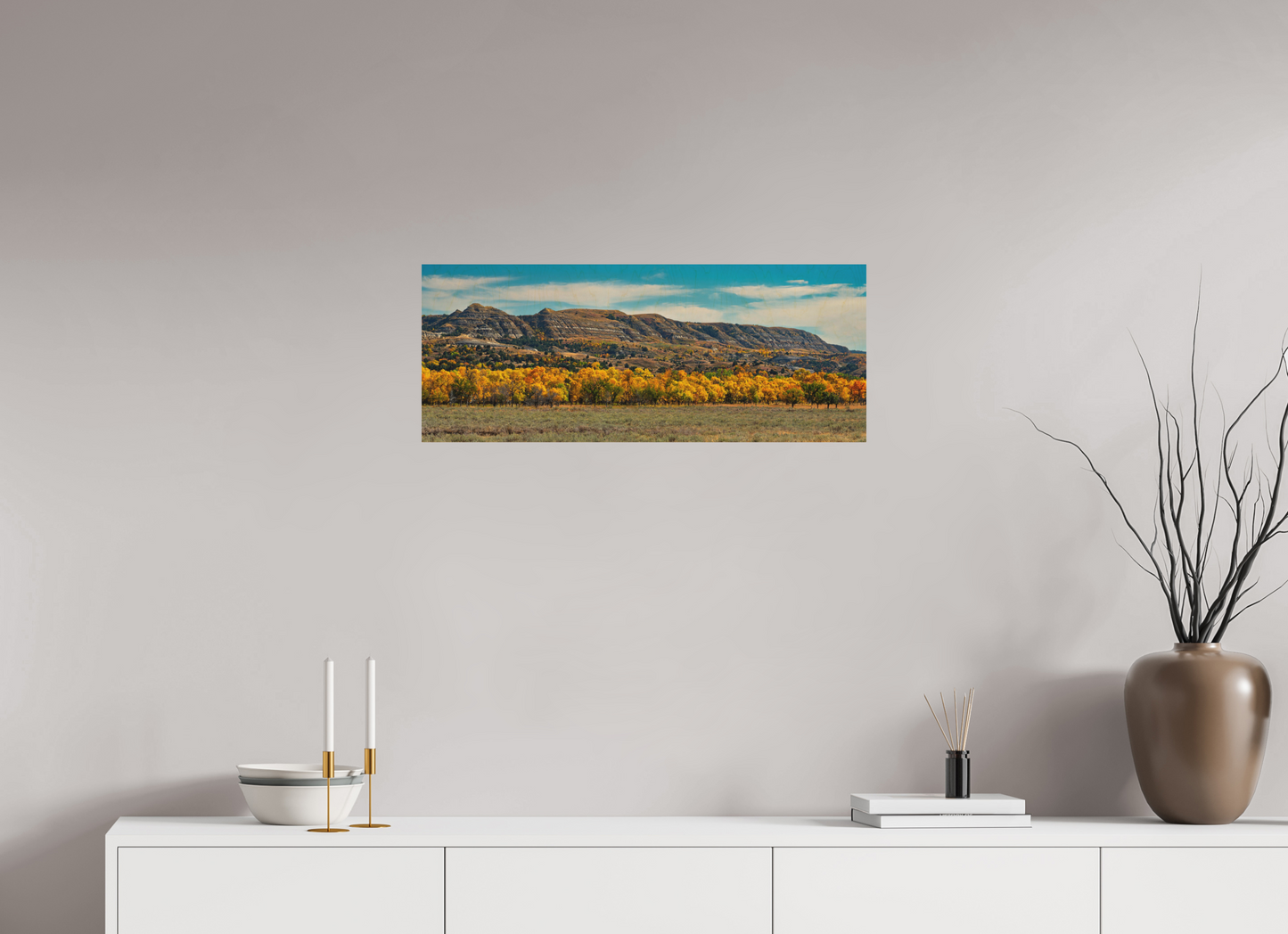 30 x 12″, Wood Print Badlands in Fall