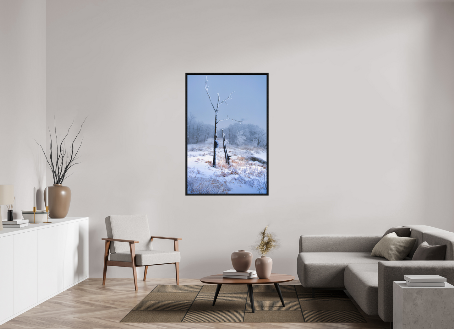 36 x 54″, Floater Frame Birds Nest in Winter 2