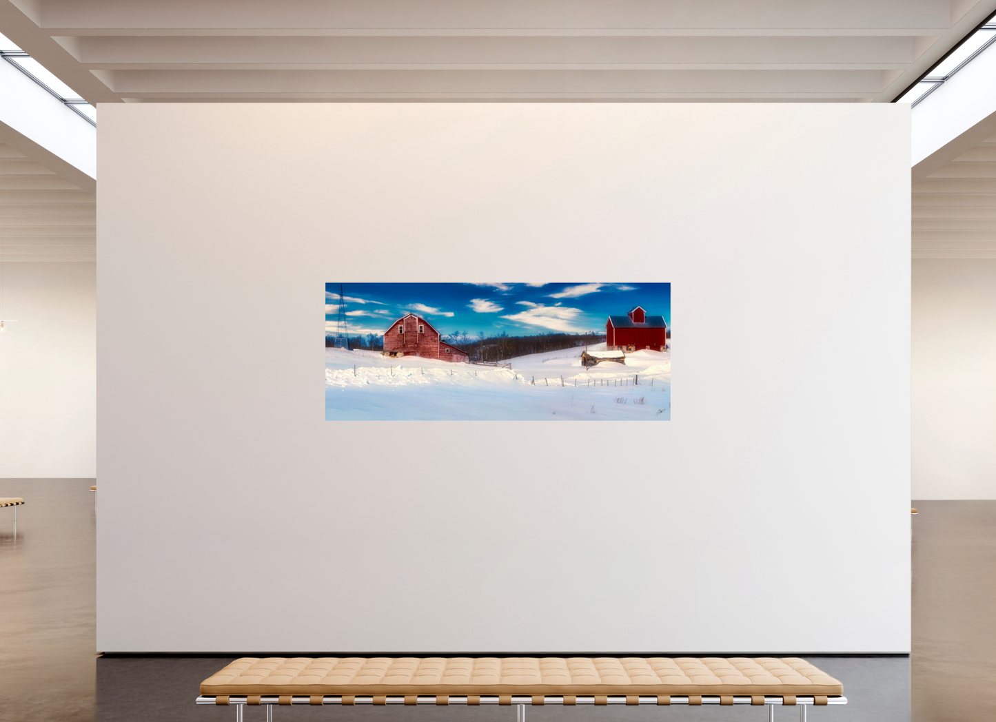 87.5 x 35″, Metal Prints Red Barn in Winter