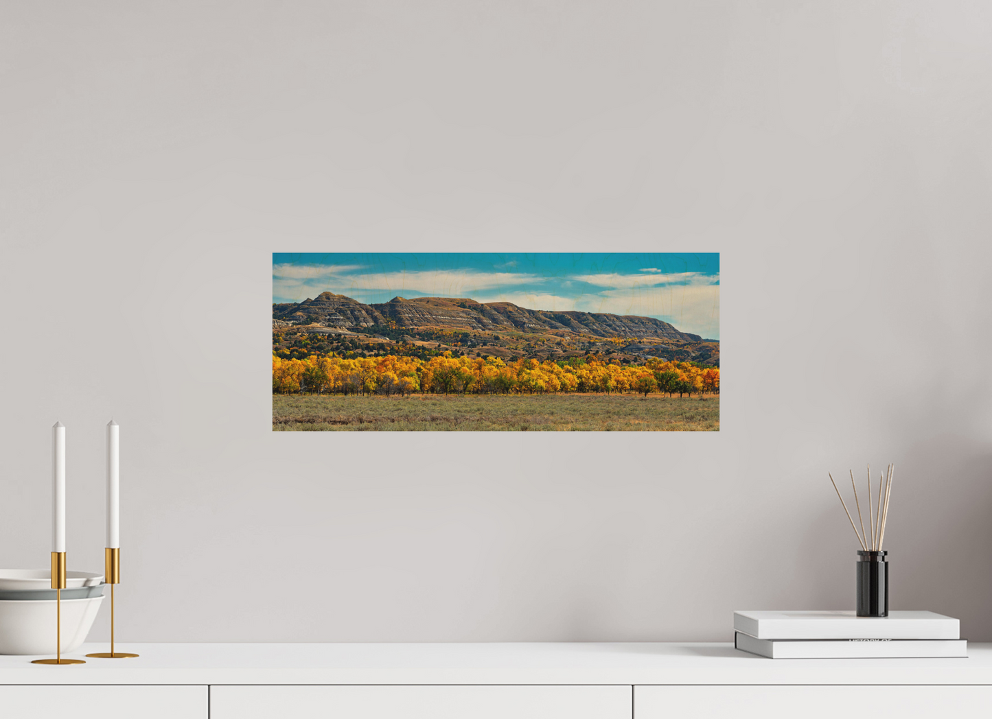20 x 8″, Wood Print Badlands in Fall