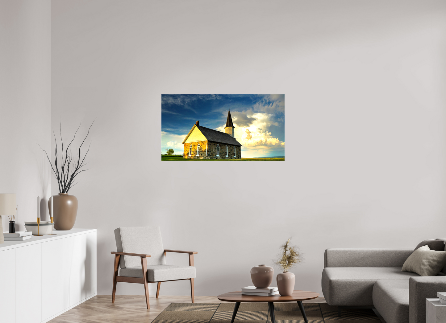 44.6 x 24″, Stretched Canvas Old Stone Church