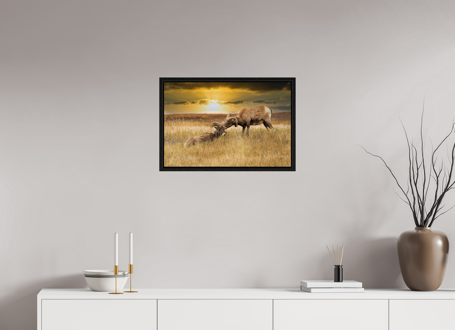 24 x 16″, Floater Frame Badlands Sheep Kiss