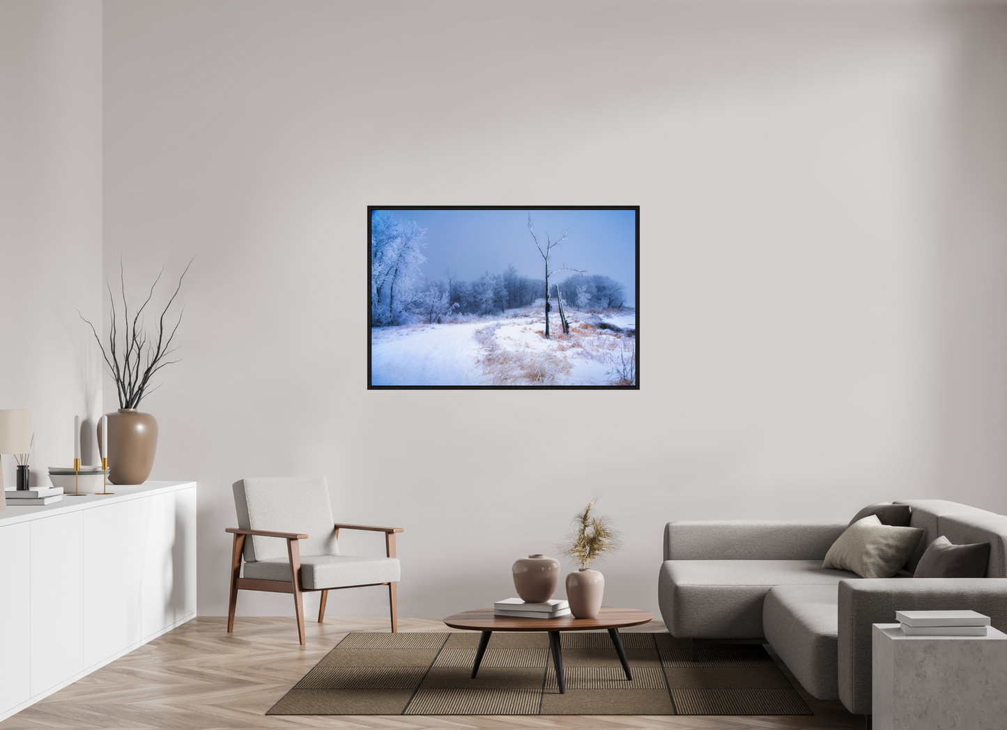 54 x 36″, Floater Frame Birds Nest in Winter