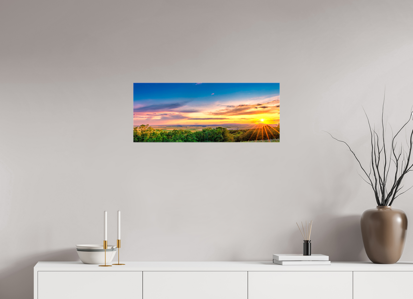 30 x 12″, Stretched Canvas Setting Prairie Sun