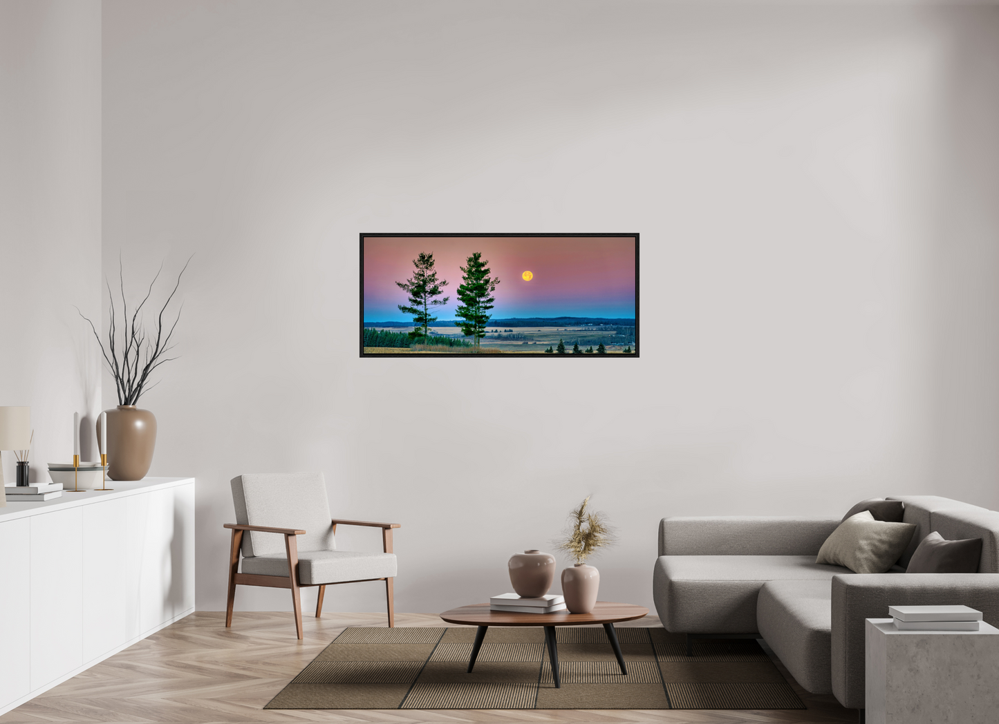 56 x 24″, Floater Frame Morning Prairie Moon