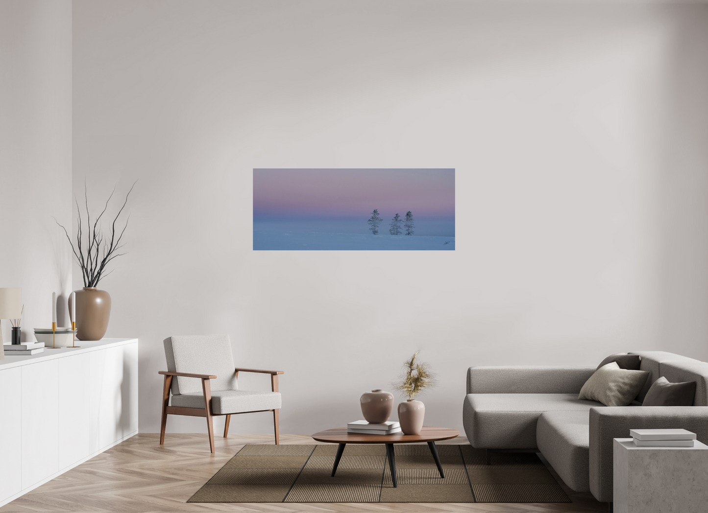 59.1 x 24″, Photo Print Under Acrylic Glass Three Pines of Winter on Aluminum Acrylic Glass