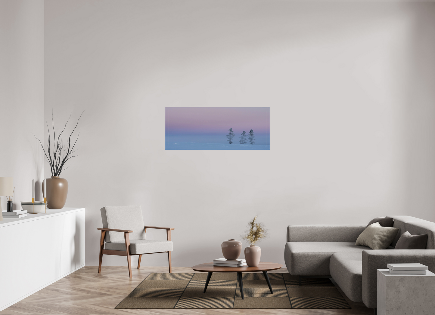 49.3 x 20″, Stretched Canvas Three Pines of Winter