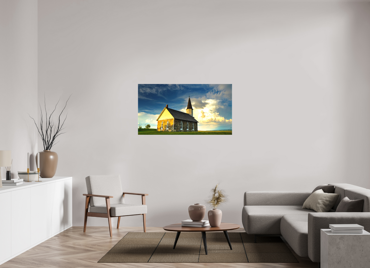 52.1 x 28″, Fine Textile Canvas Old Stone Church