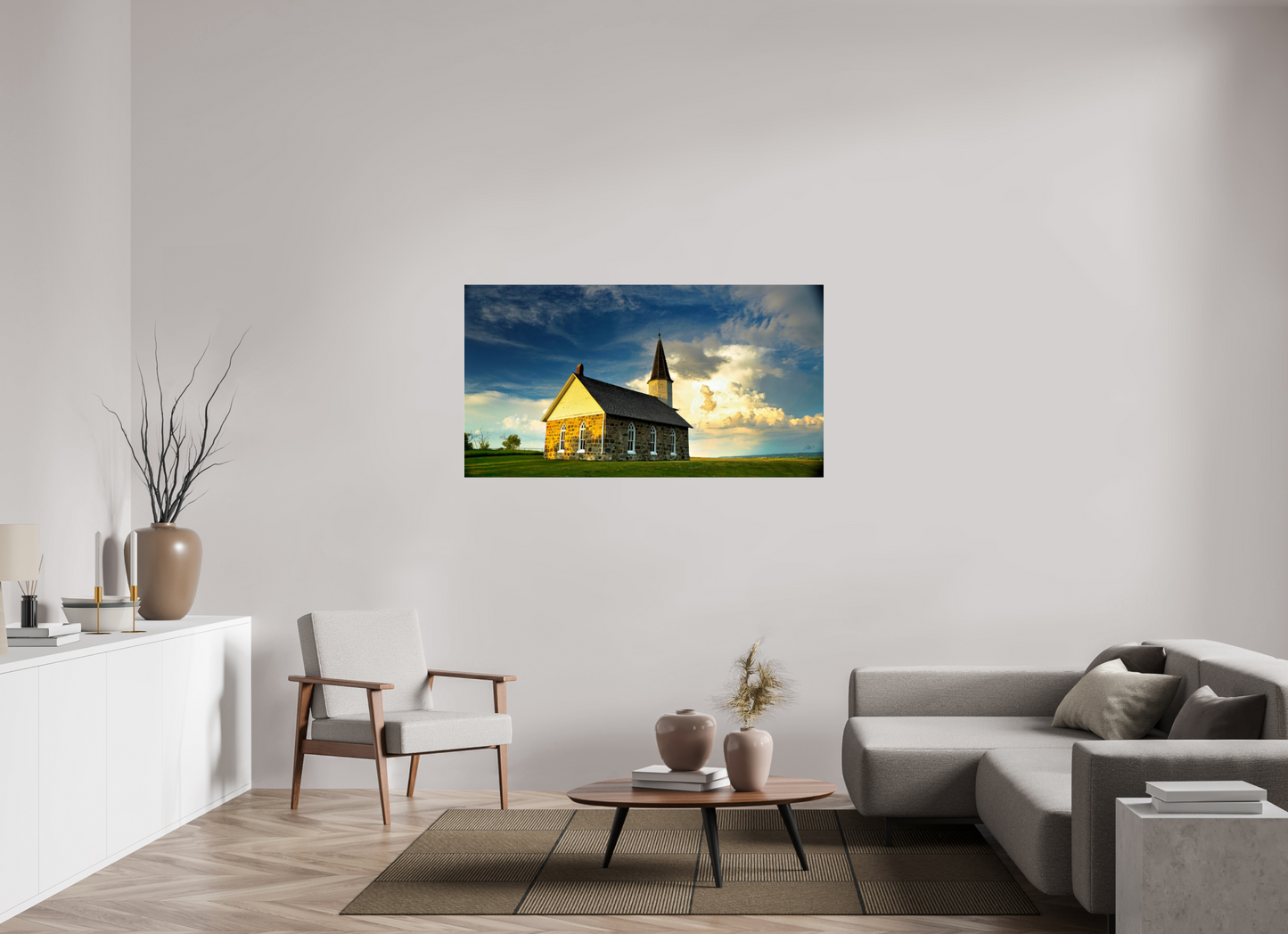 57.7 x 31″, Photo Print Under Acrylic Glass Old Stone Church Metal Acrylic Glass